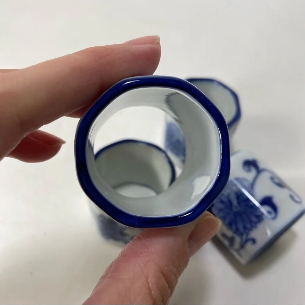 4x Pier 1 Mandarin Blue White Porcelain Napkin Ring Holders